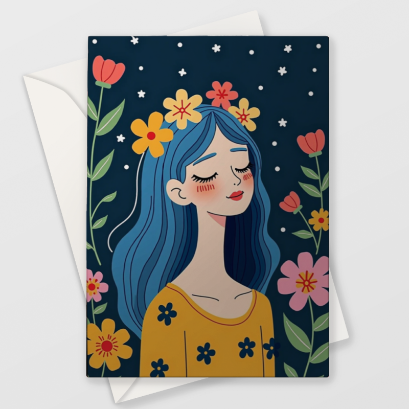 Blue Hair Girl Card