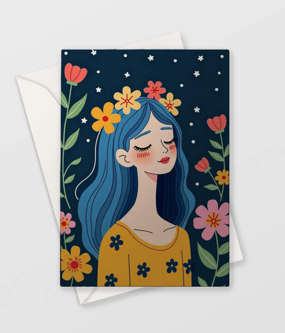 Blue Hair Girl Card