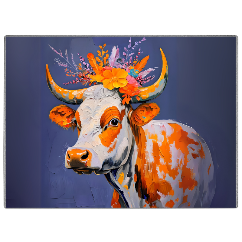 Floral Cow Glass Chopping Board