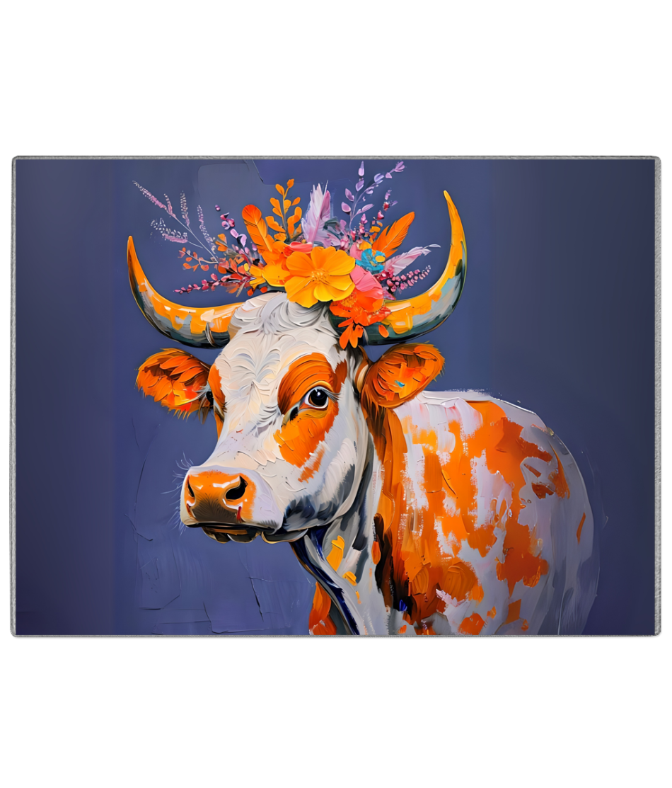 Floral Cow Glass Chopping Board