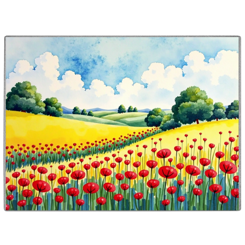 Poppy Fields Glass Chopping Board