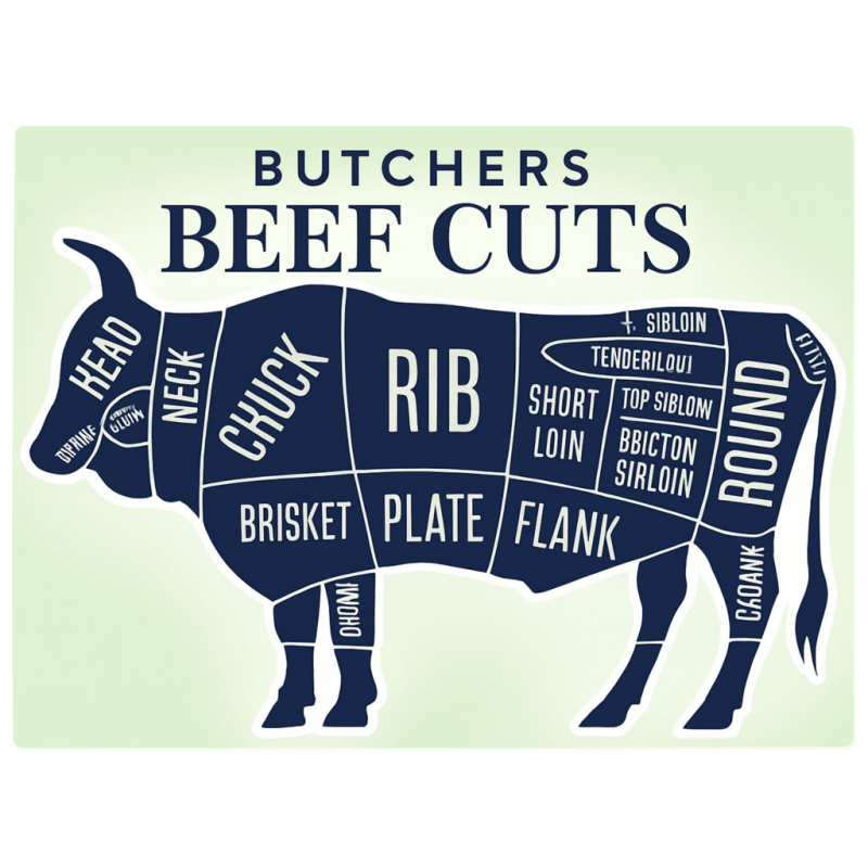 Beef Cuts Glass Chopping Board
