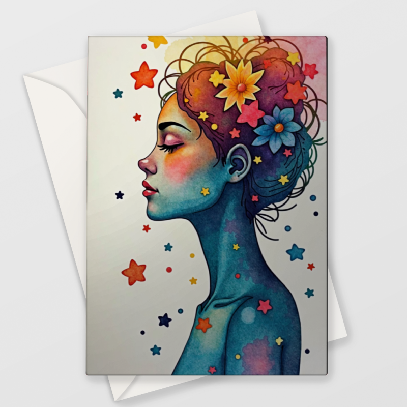 Rainbow Hair Girl Card