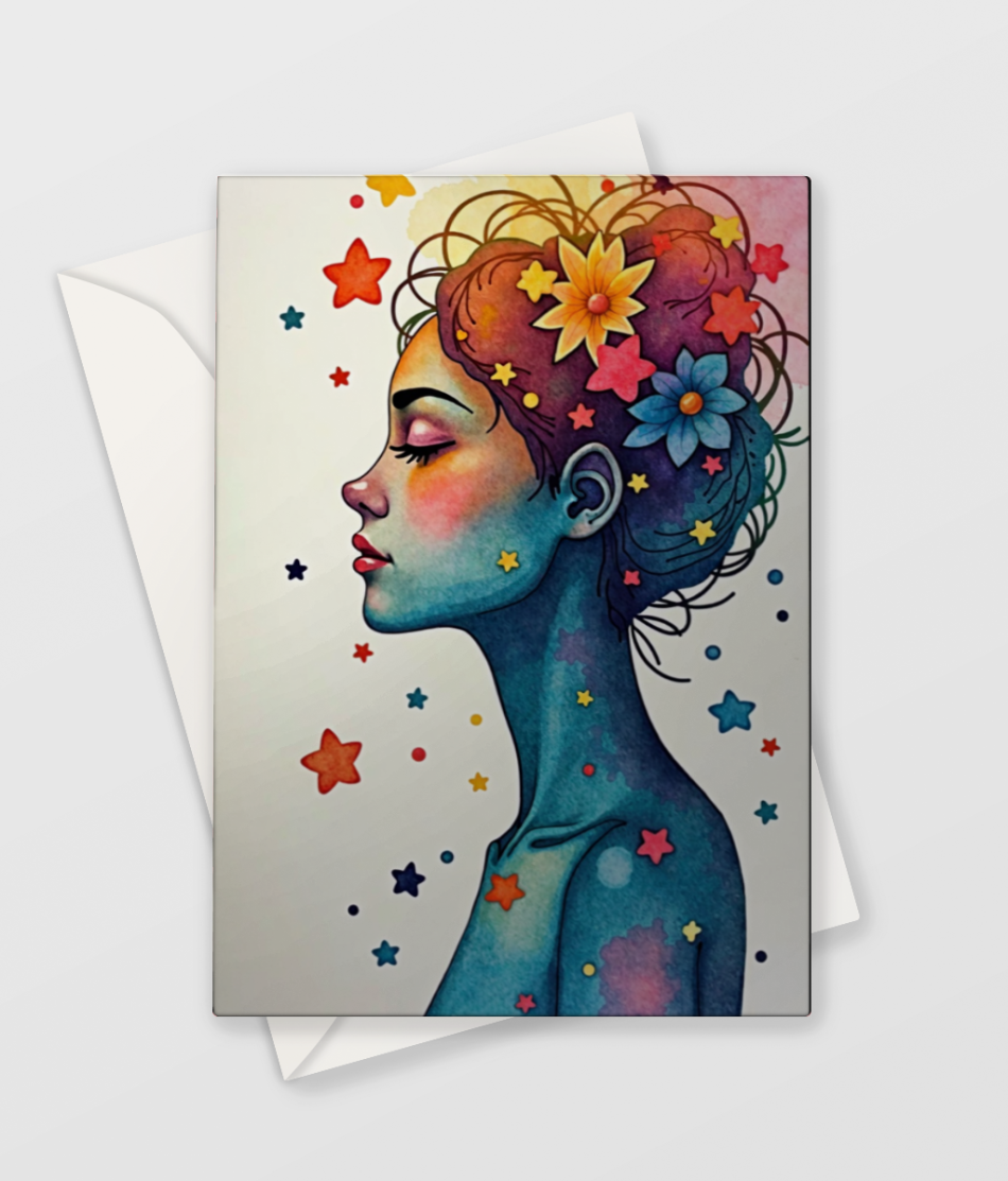Rainbow Hair Girl Card